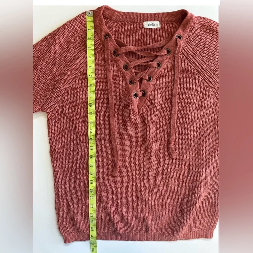 2Bella Oversized Rust/Burnt Orange Lace Up Knit Sweater